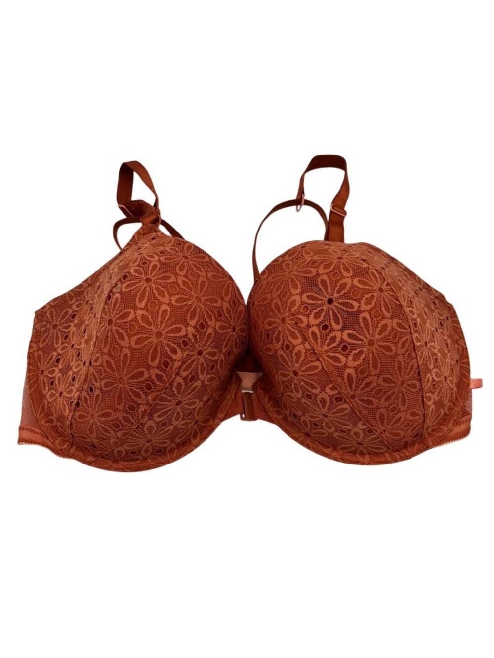 Victorias Secret Womens Floral Lace Lined Demi Push-Up Bra 38DDD Rust Orange